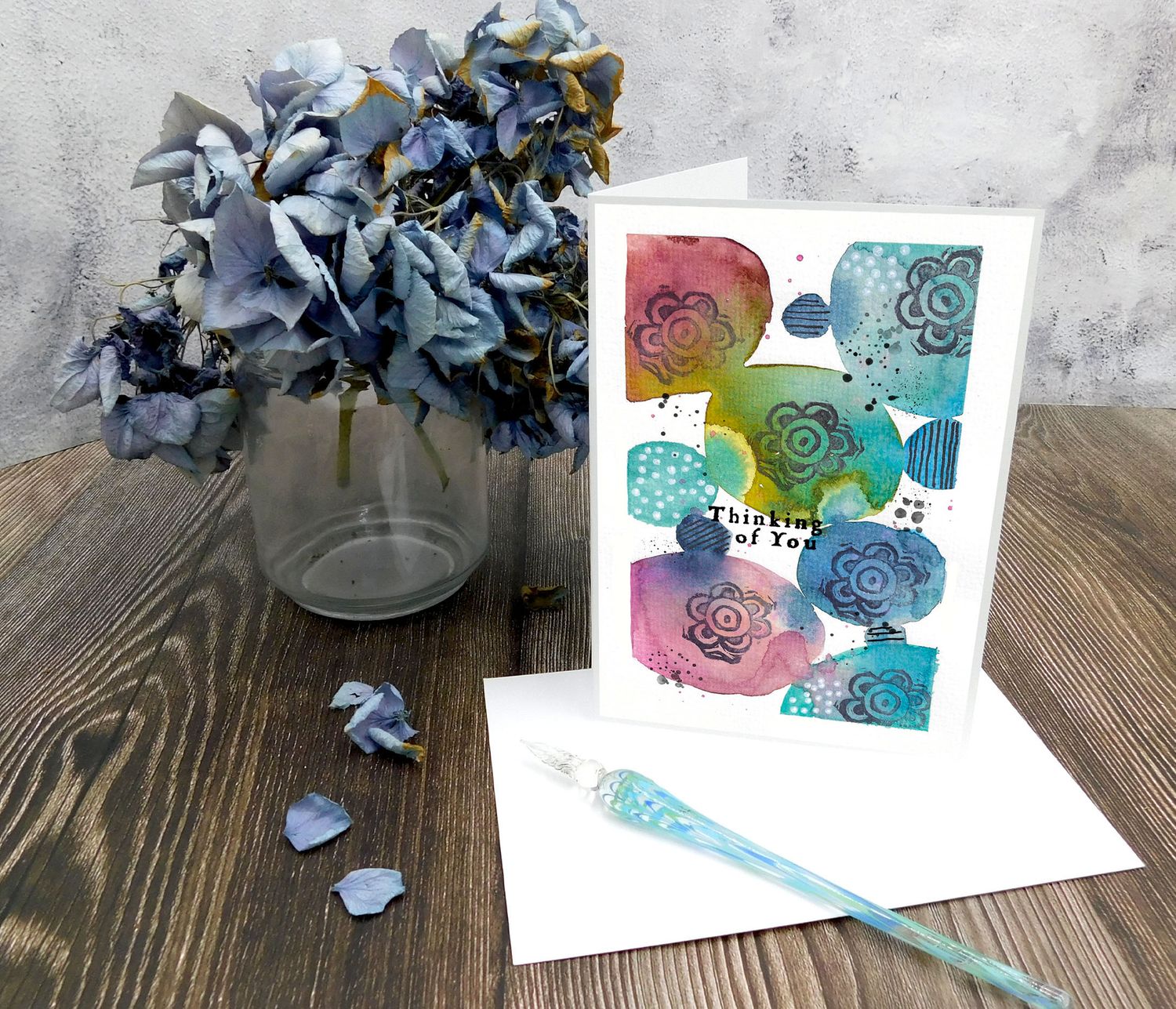 Molly's "Thinking of You" watercolor circles 5x7 card