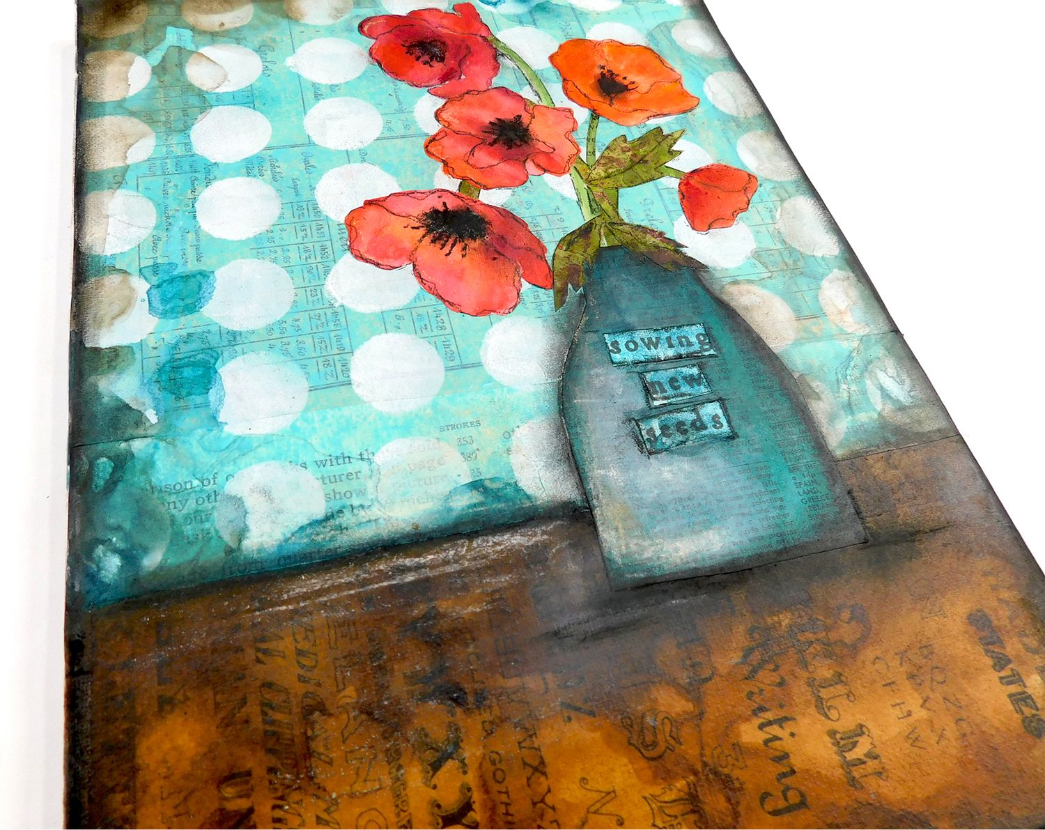 "Sowing new seeds" mixed media floral 9x12 original canvas