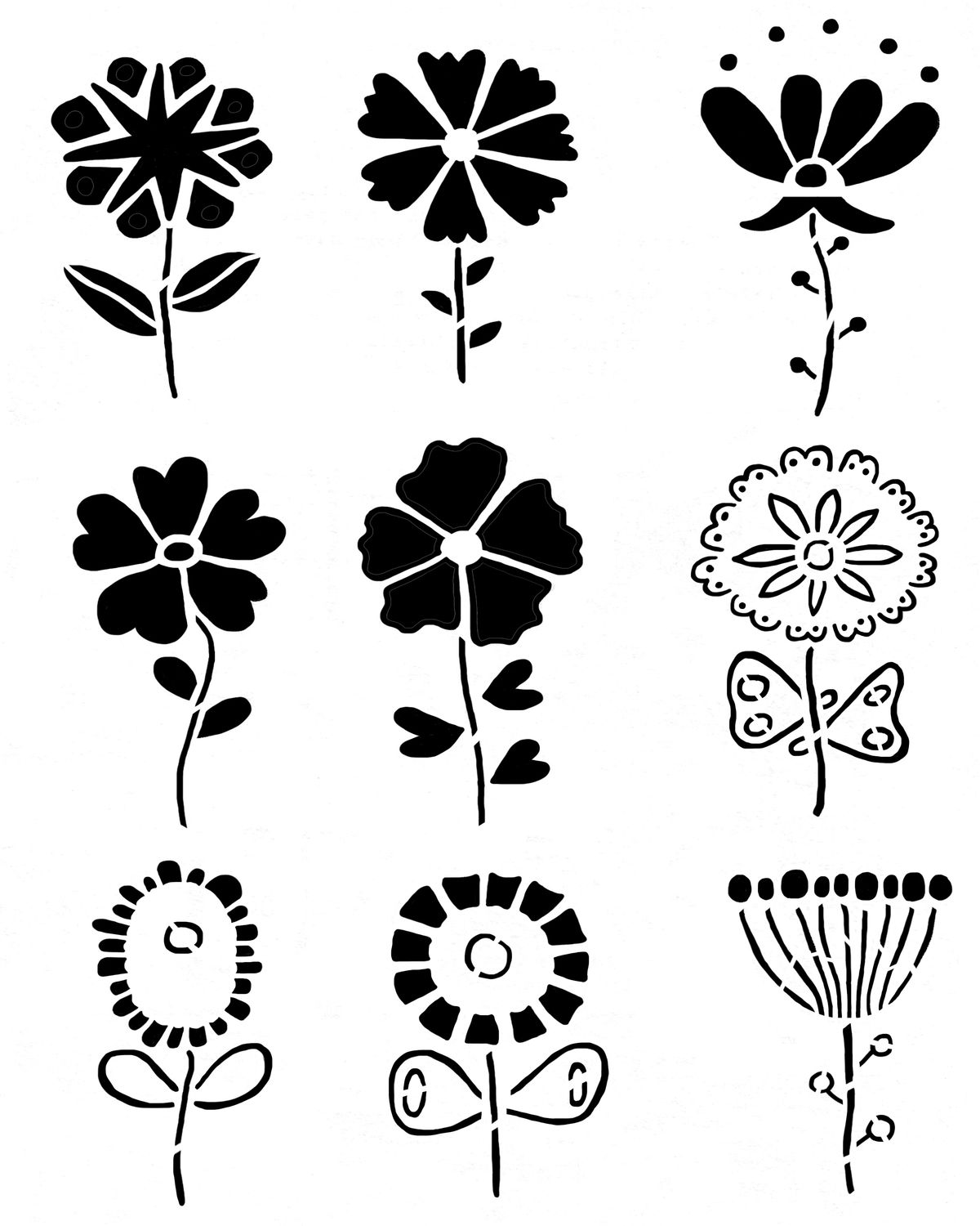 Random Flowers stencil 8x10