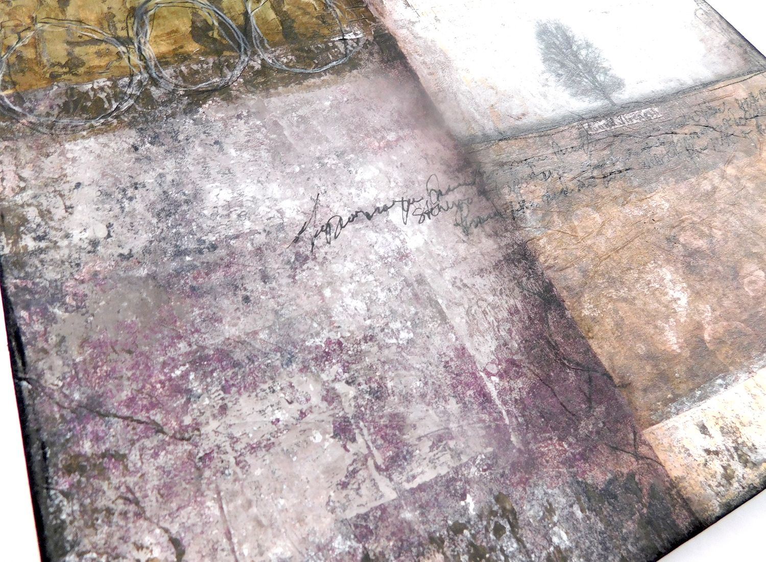 "Found Strength" soft textures grunge 16x16 mixed media original on  birch wood