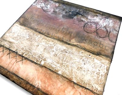 "Unexpected" soft textures grunge 12x12 mixed media original on birch wood