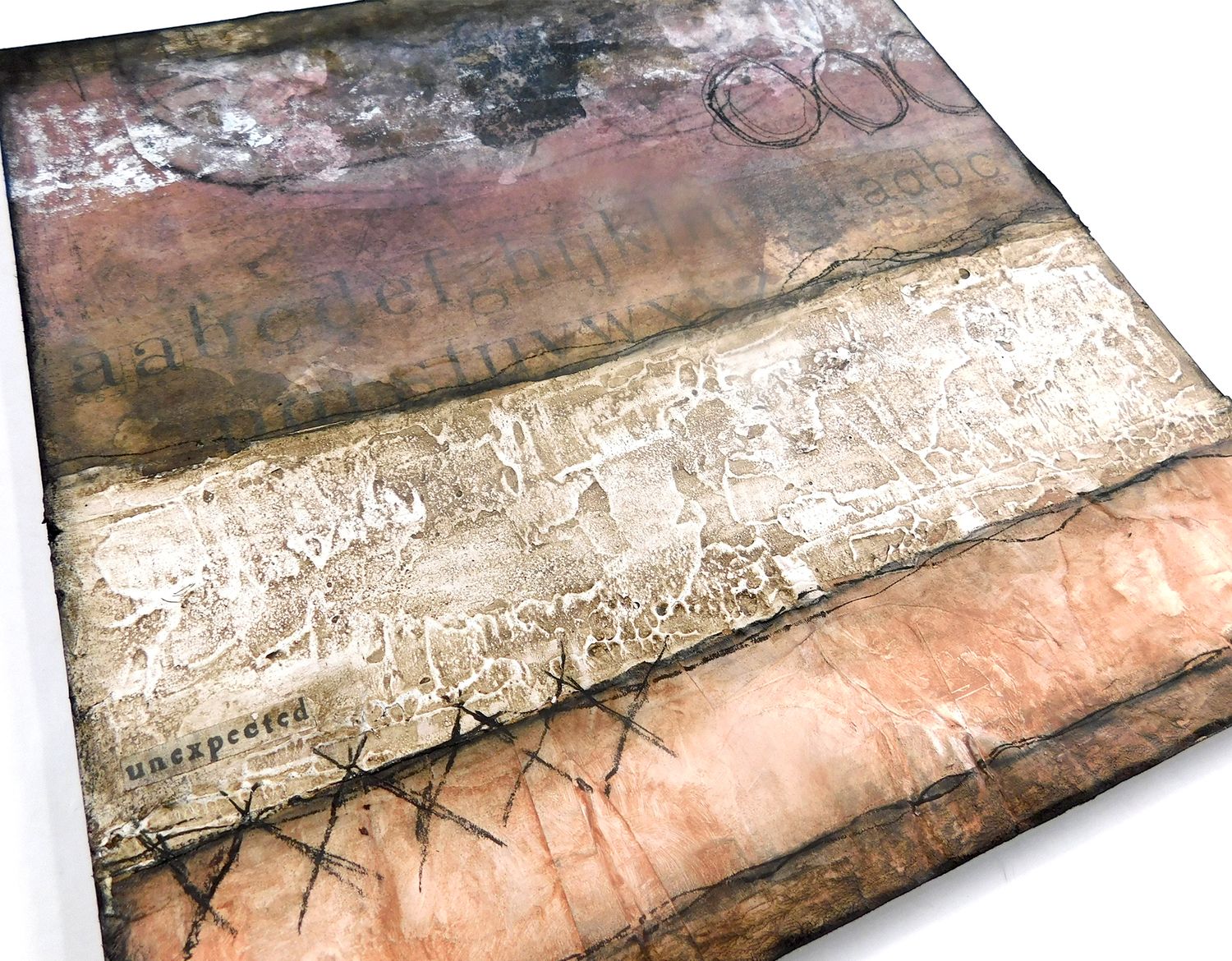 "Unexpected" soft textures grunge 12x12 mixed media original on birch wood