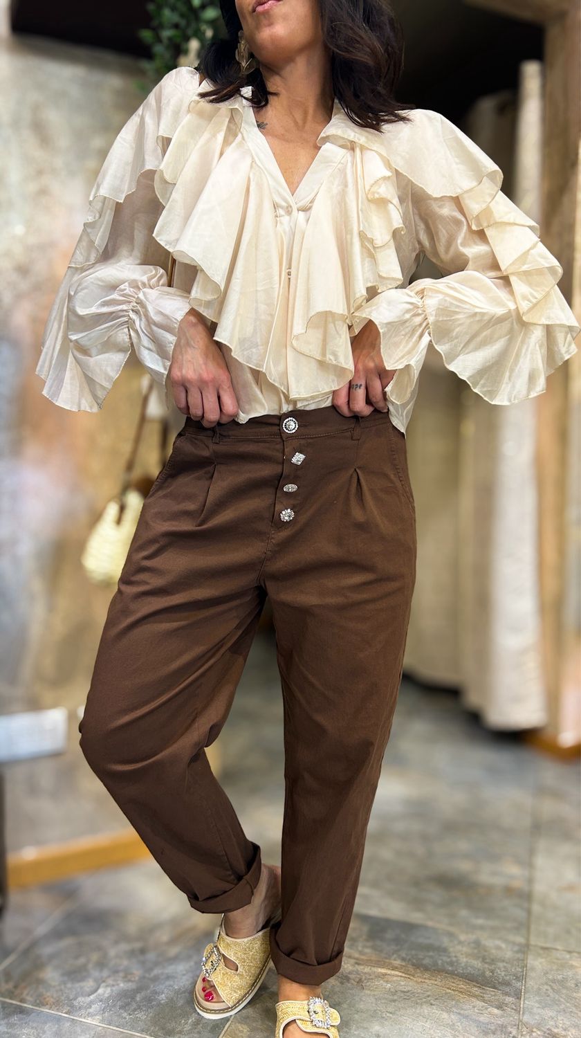 Pantaloni bottoni strass