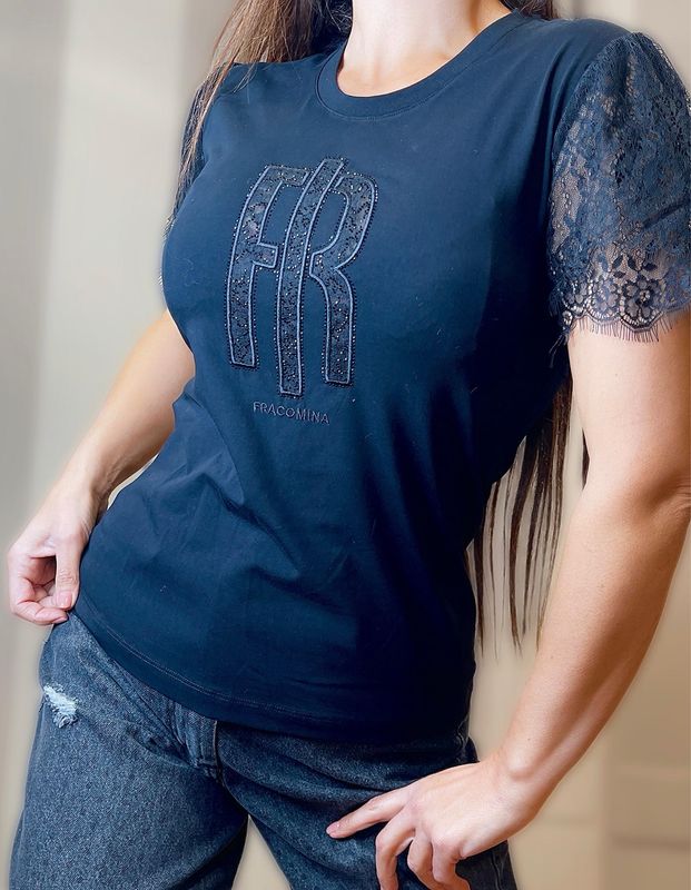 T-shirt manica pizzo