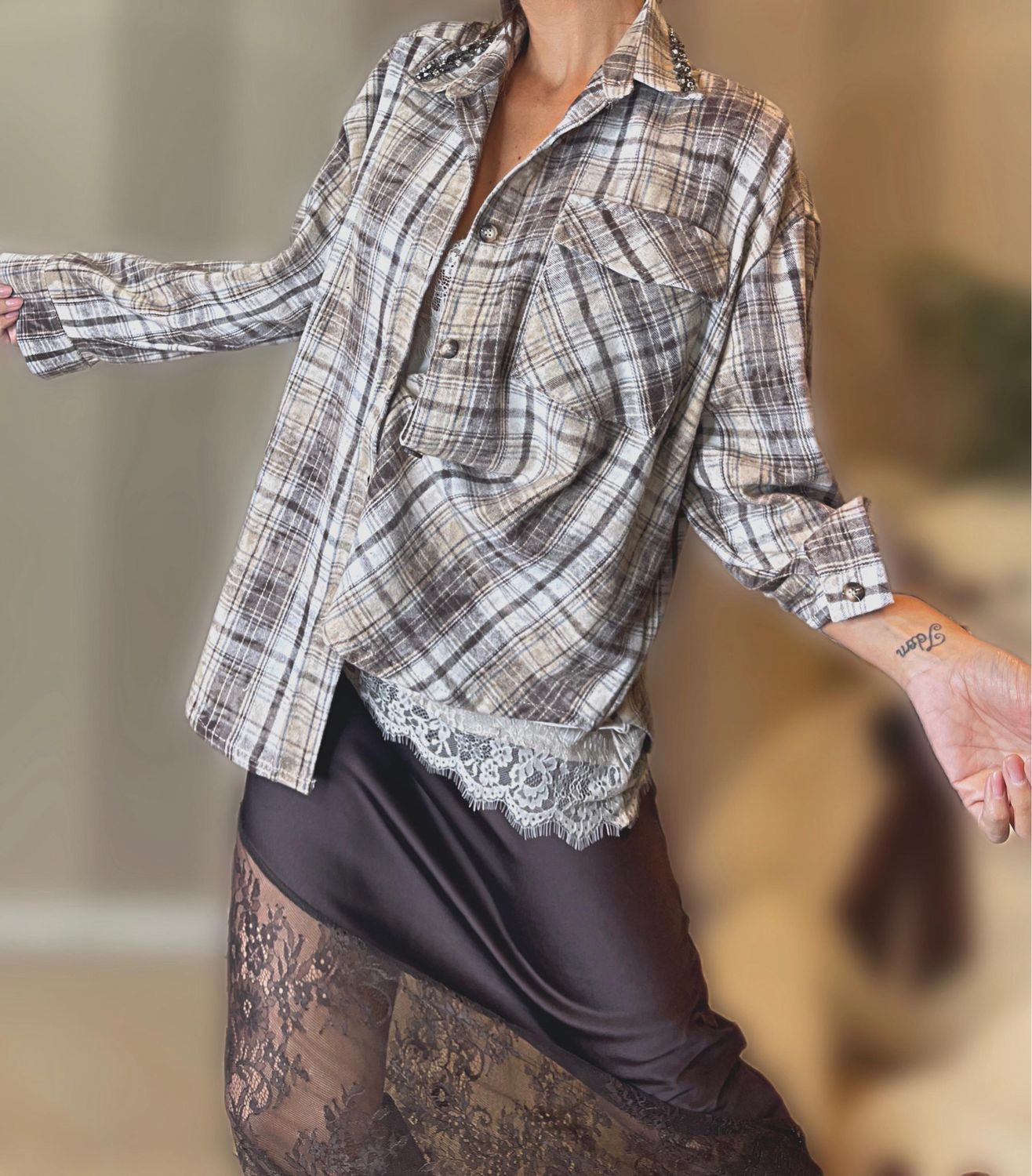 Camicia quadri strass