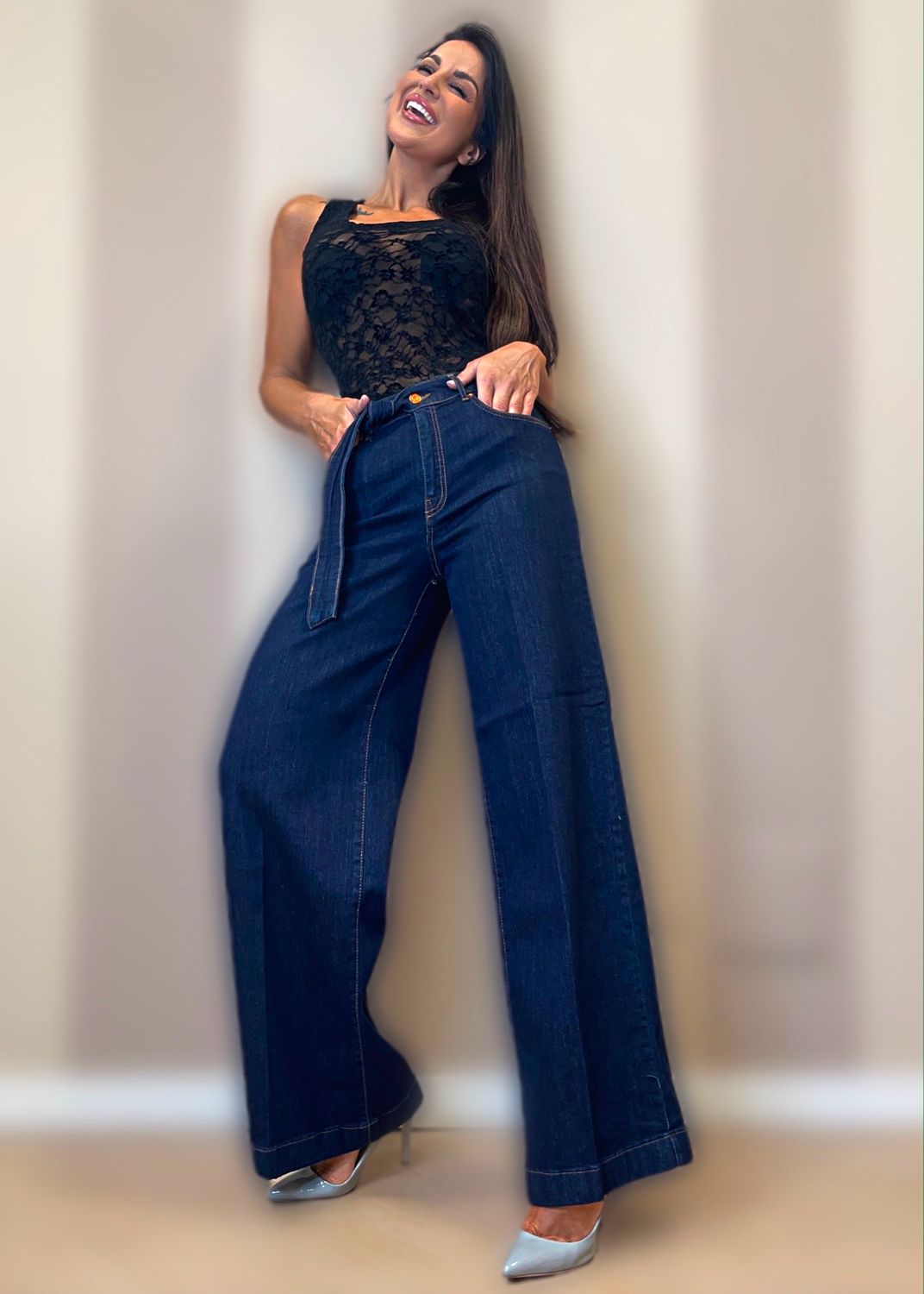 Denim palazzo belt
