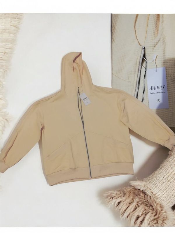 Hoodie de ziper Beige oversize S