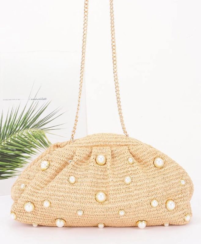 LECCO PEARL KHAKI CLUTCH