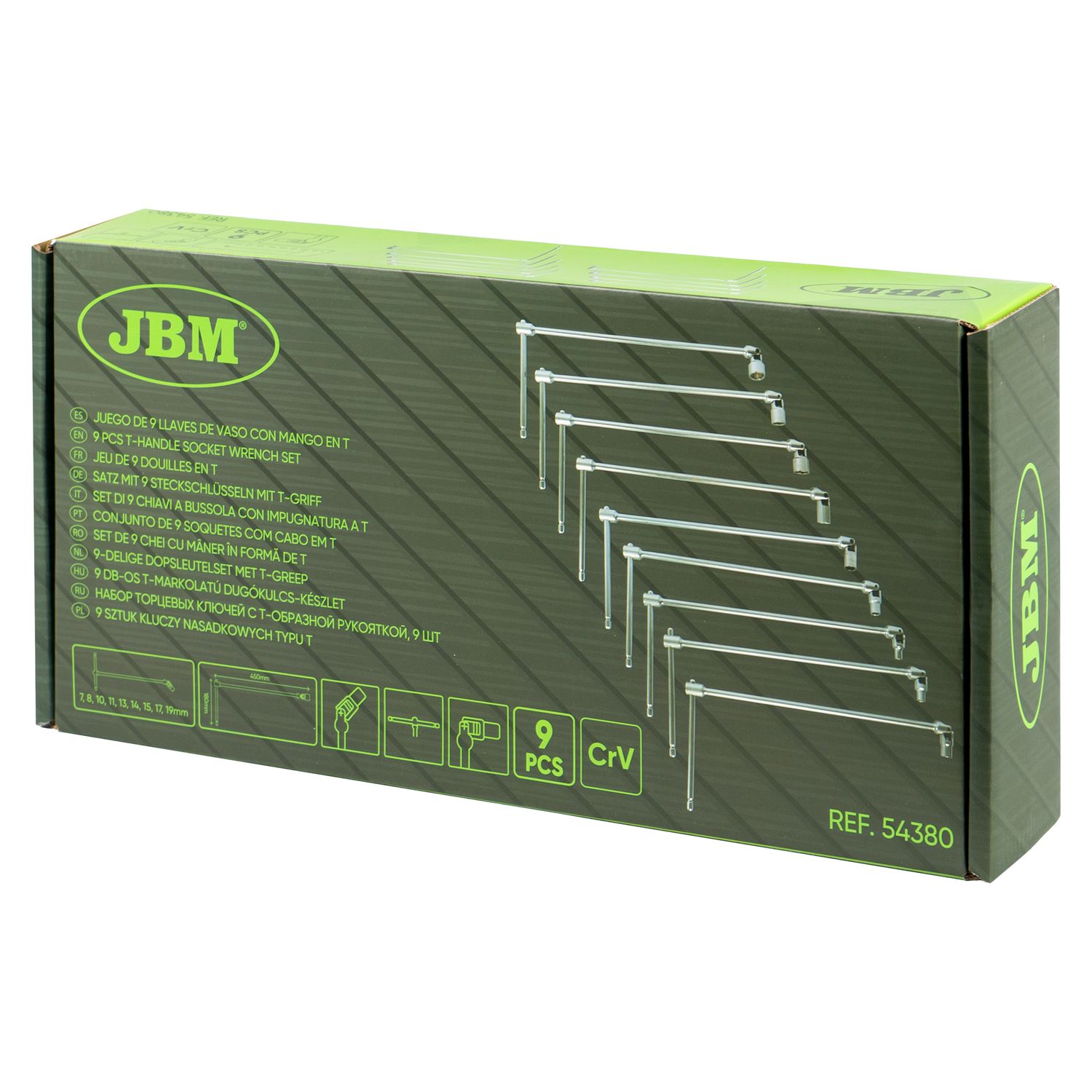 SET DI 9 CHIAVI A BUSSOLA CON IMPUGNATURA A T (7-19MM) 