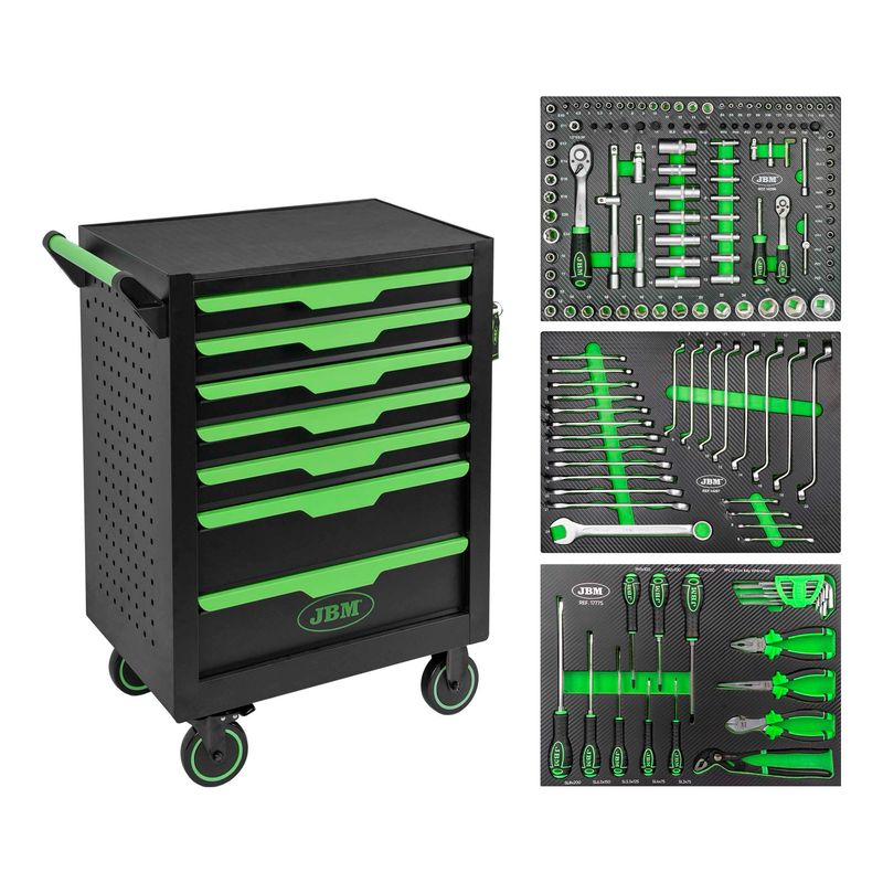 CARRELLO PORTAUTENSILI A 7 CASSETTI VERDE - 154 PEZZI