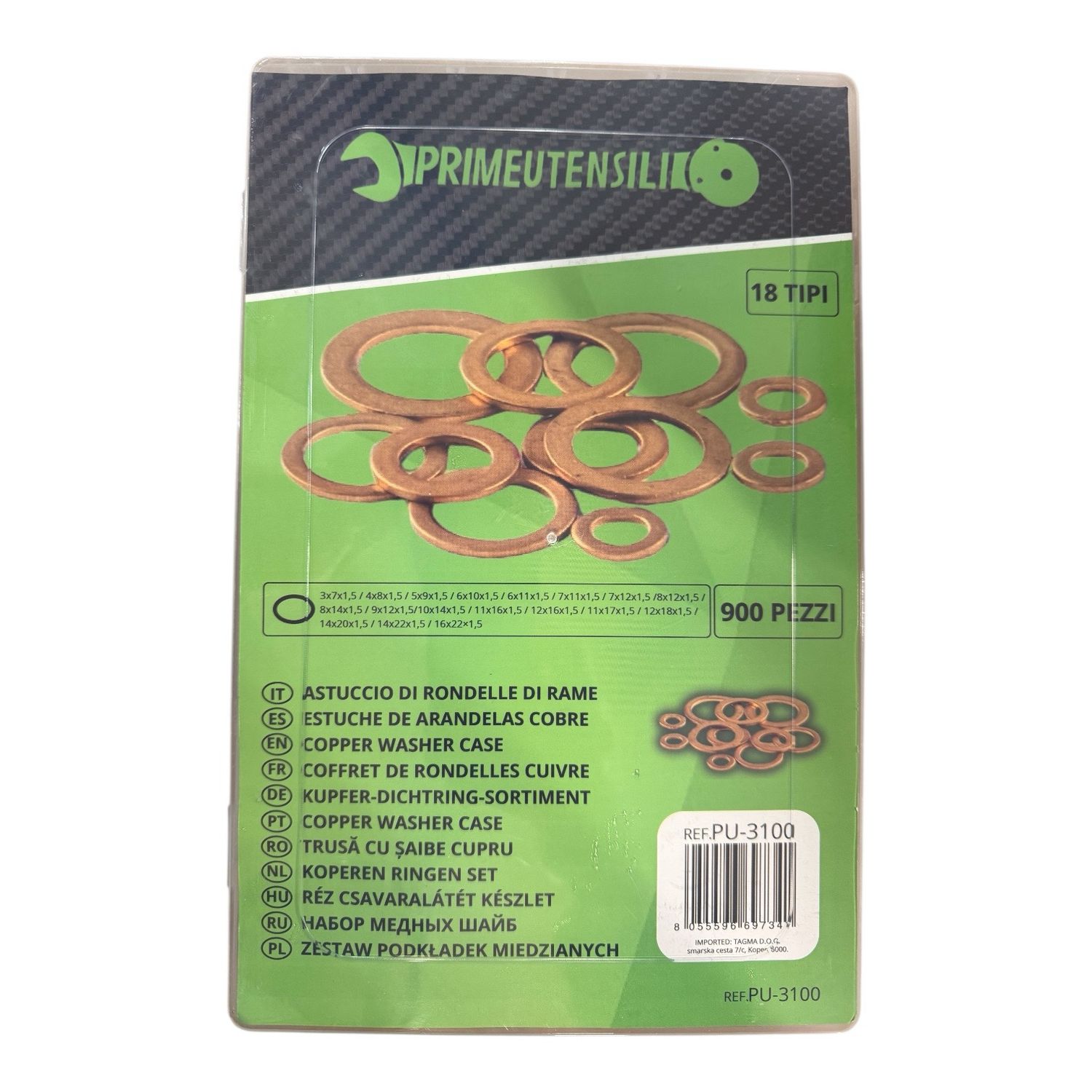 ASTUCCIO DI RONDELLE DI RAME - 18TIPI- 900 PEZZI