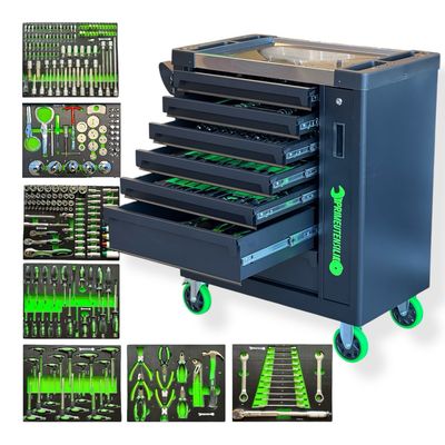 Carrello attrezzato con 7 cassetti pieni 