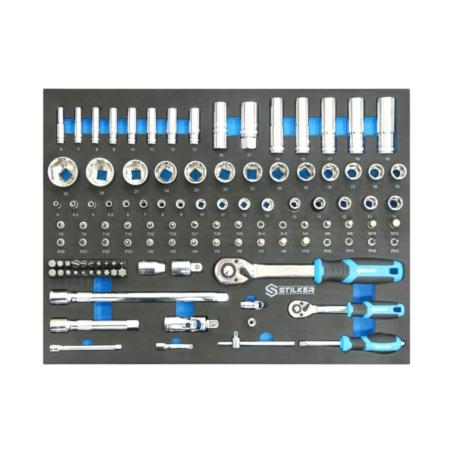Modulo in schiuma 527x387mm bussole/cricchetti 1/2" - 1/4" - 110 pezzi