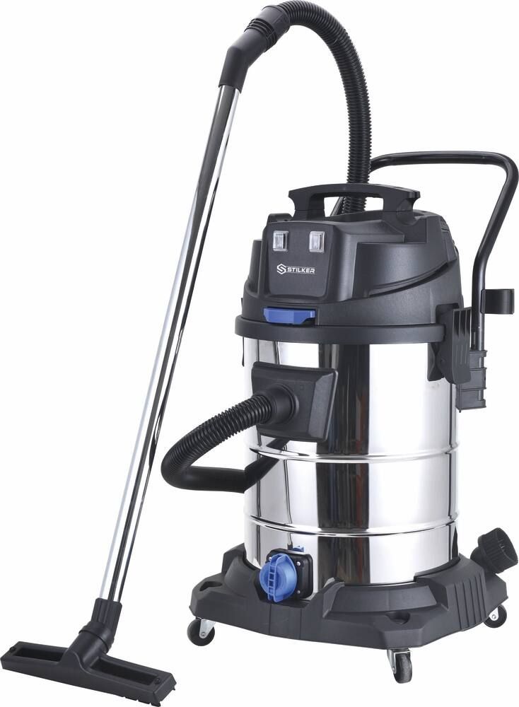 Aspirapolvere per solidi e liquidi da 60 litri, 230 V, 2400 W, serbatoio in acciaio inox, 2 motori, tubo flessibile da 2 m.