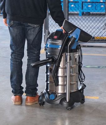Aspirapolvere per solidi e liquidi da 80 litri, 230 V, 3600 W, serbatoio basculante in acciaio inox, 3 motori, tubo flessibile da 5 m.