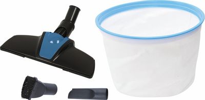 Aspirapolvere per solidi e liquidi da 30 litri, 230 V, 1200 W, serbatoio in acciaio inox, presa per utensili elettrici, funzione di disotturazione e soffiaggio.