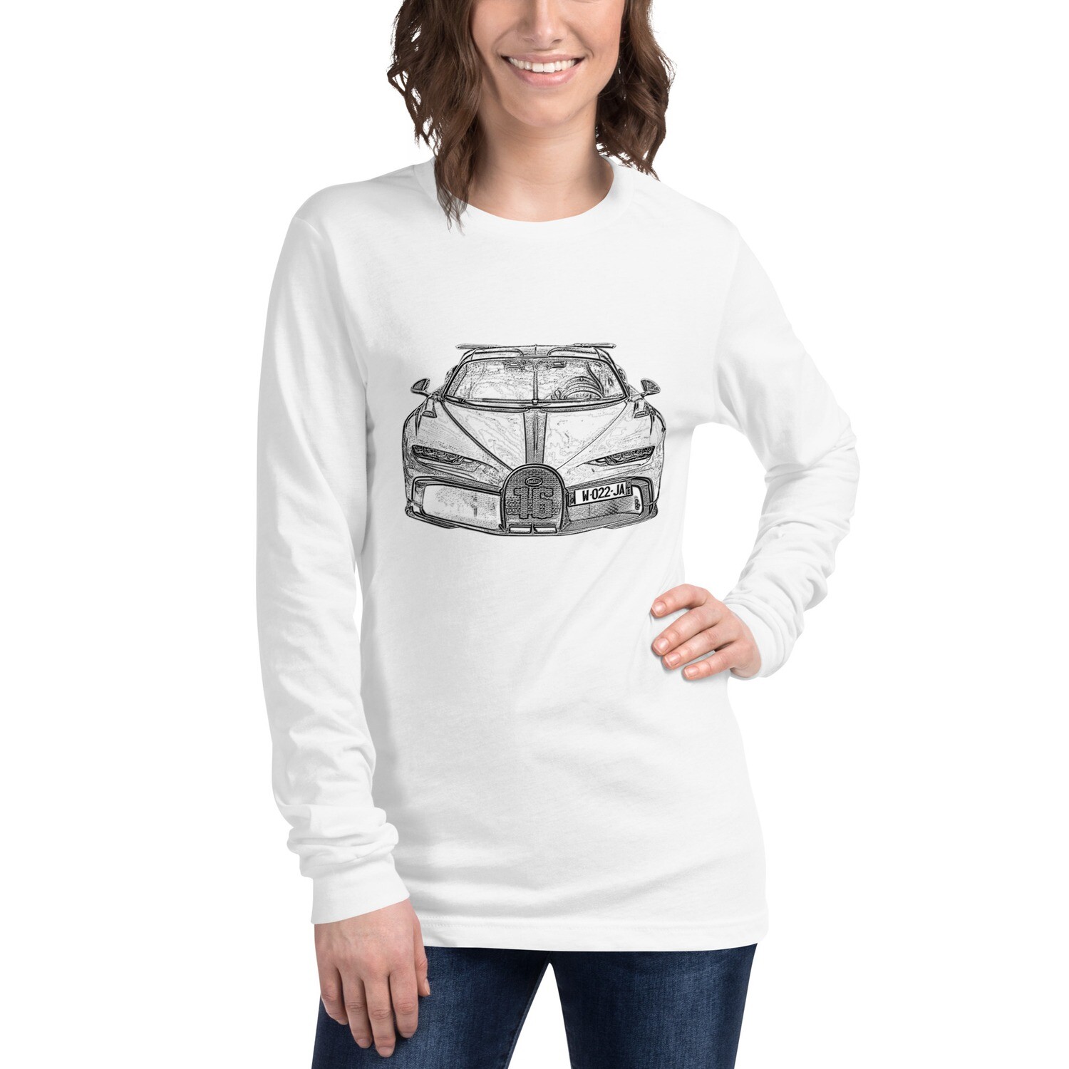 Drawing of a Bugatti Chiron | Unisex Long Sleeve Tee - Bella Canvas | Supercar Sketch