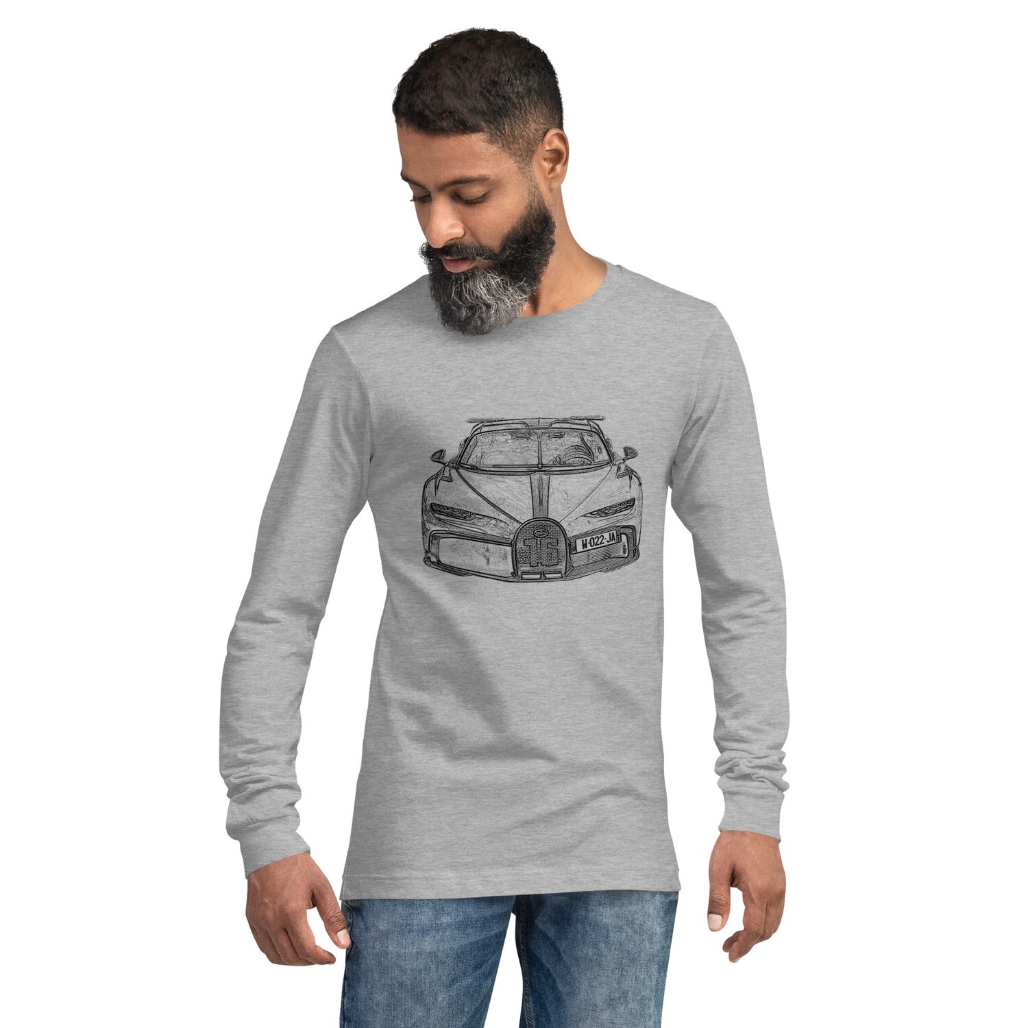Drawing of a Bugatti Chiron | Unisex Long Sleeve Tee - Bella Canvas | Supercar Sketch