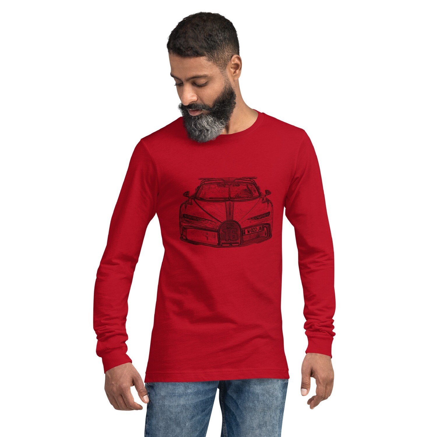 Drawing of a Bugatti Chiron | Unisex Long Sleeve Tee - Bella Canvas | Supercar Sketch