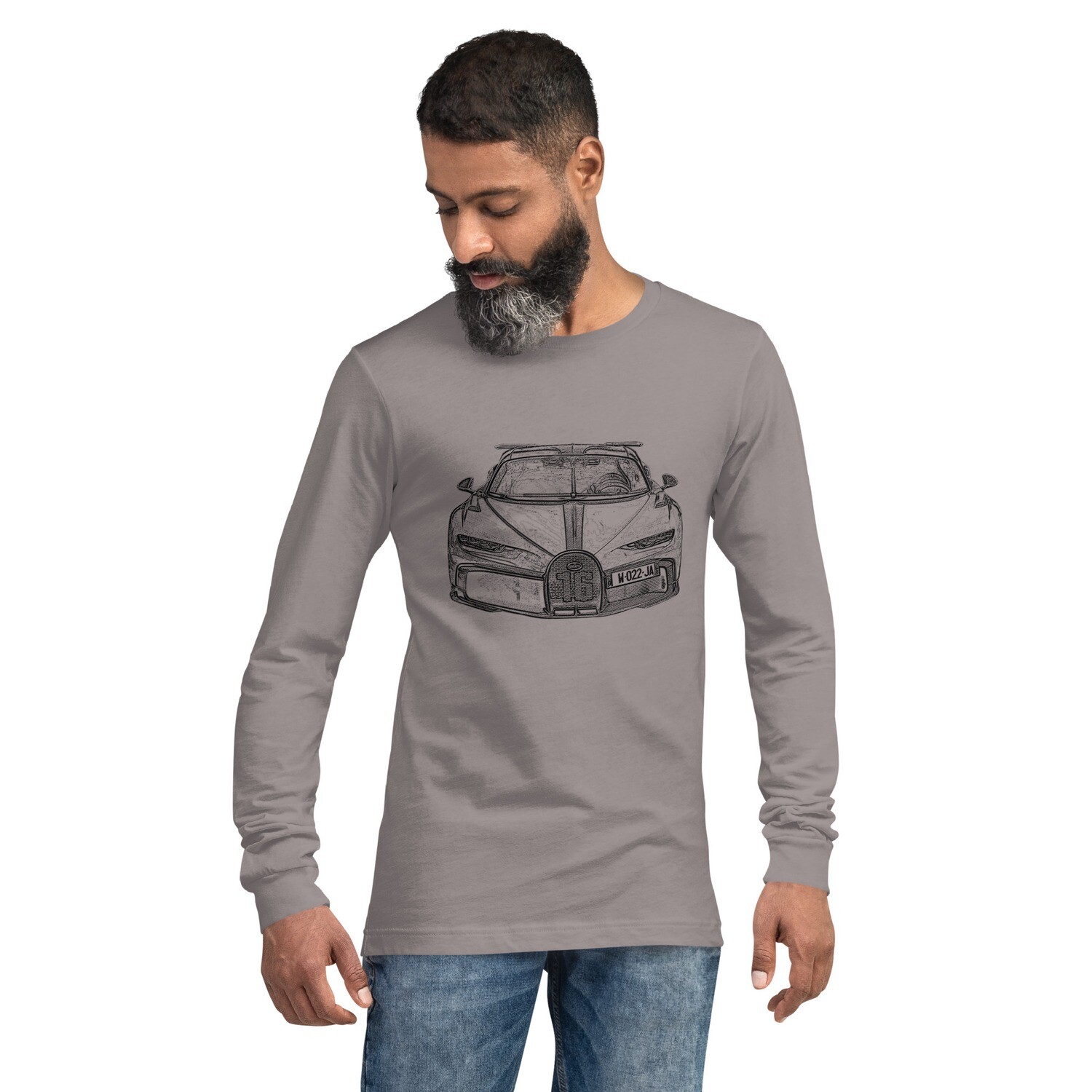Drawing of a Bugatti Chiron | Unisex Long Sleeve Tee - Bella Canvas | Supercar Sketch