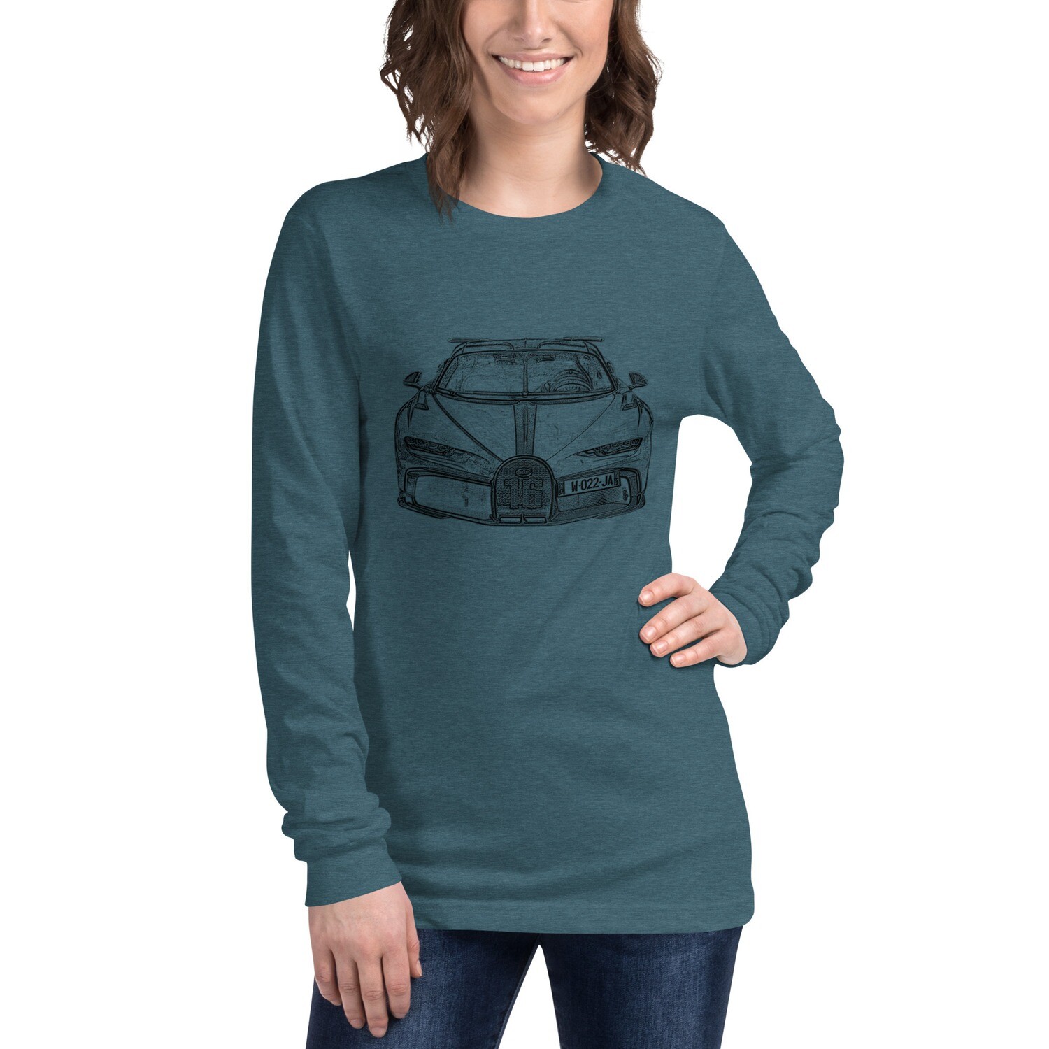 Drawing of a Bugatti Chiron | Unisex Long Sleeve Tee - Bella Canvas | Supercar Sketch