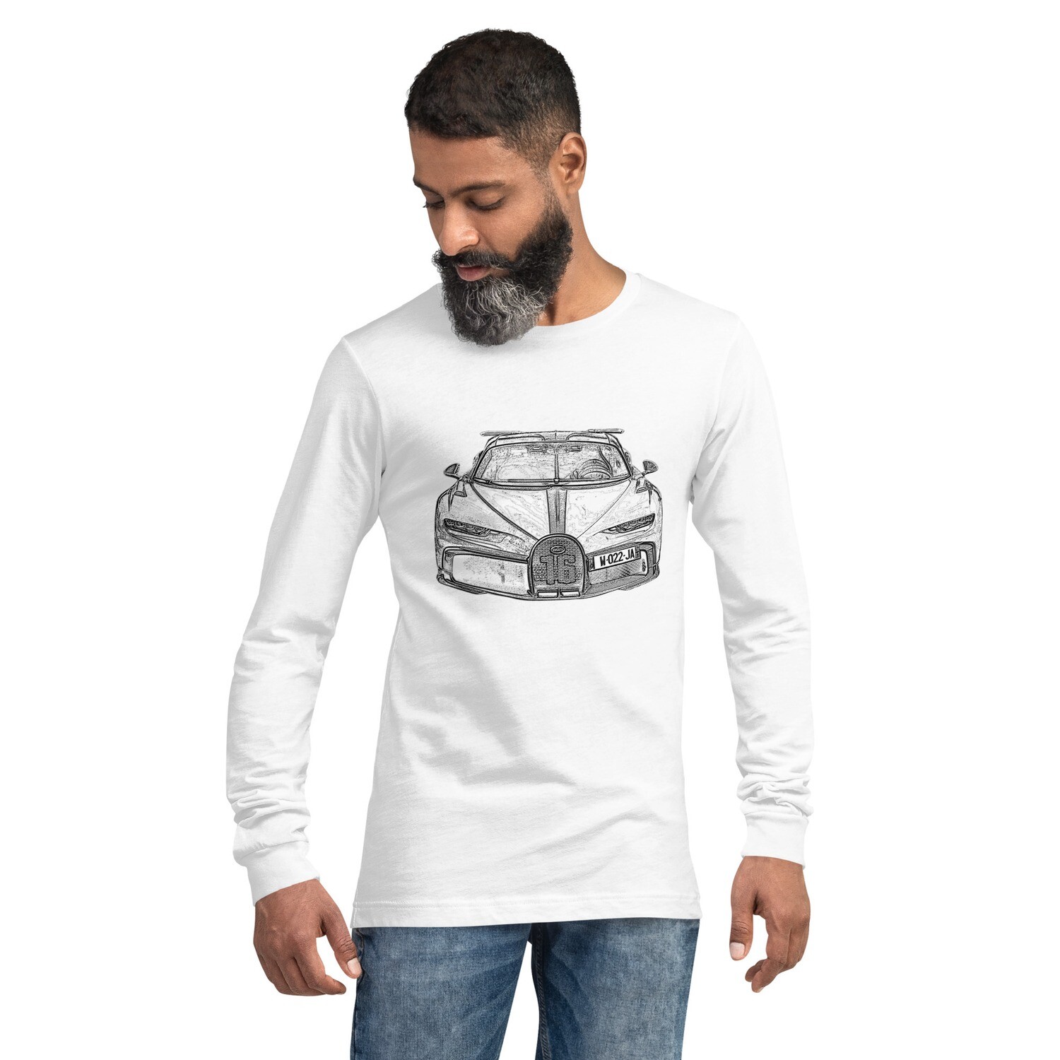 Drawing of a Bugatti Chiron | Unisex Long Sleeve Tee - Bella Canvas | Supercar Sketch
