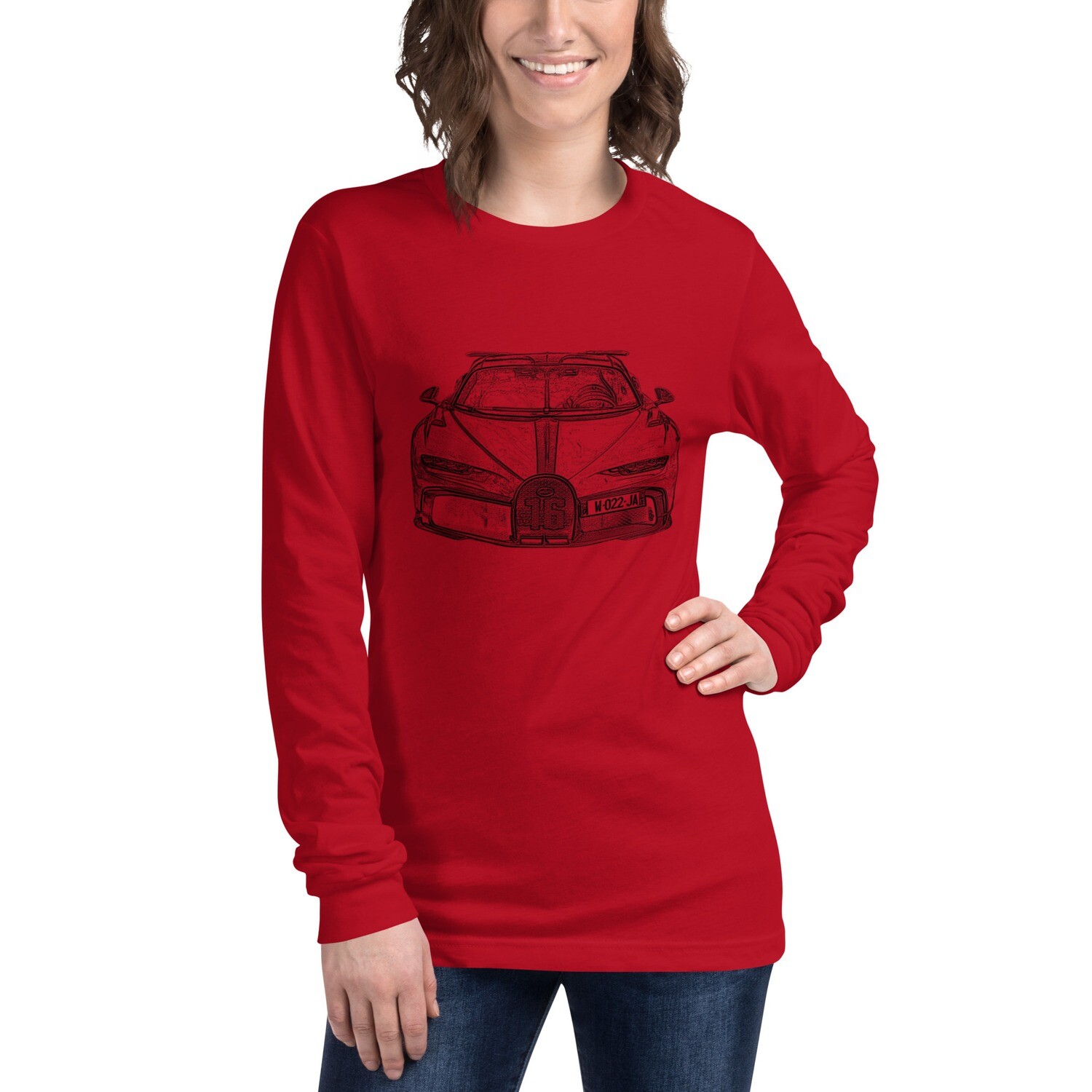 Drawing of a Bugatti Chiron | Unisex Long Sleeve Tee - Bella Canvas | Supercar Sketch