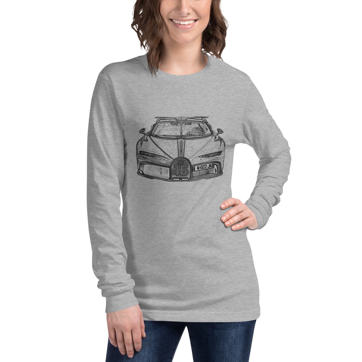 Drawing of a Bugatti Chiron | Unisex Long Sleeve Tee - Bella Canvas | Supercar Sketch