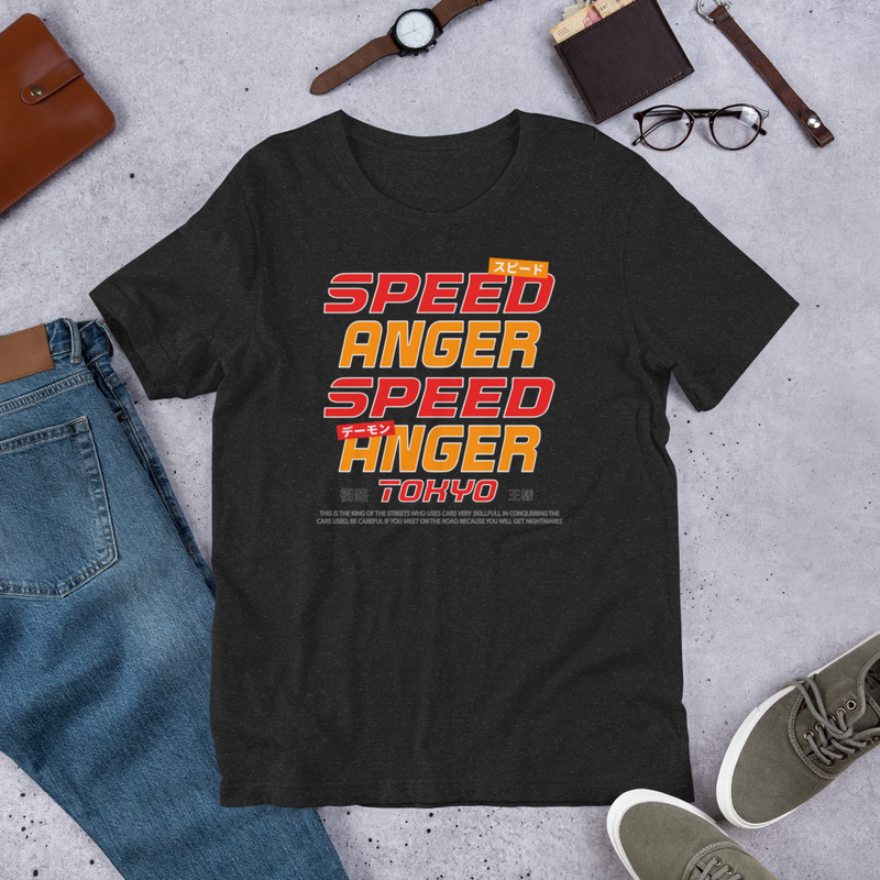 Black Bella Canvas Speed Angler T-shirt paired with jeans and shoes, showcasing a stylish casual outfit.