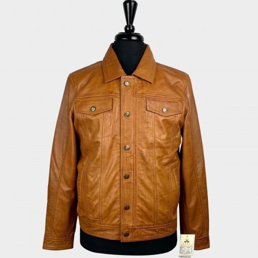Tan Leather Trucker Jacket