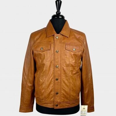 Tan Leather Trucker Jacket
