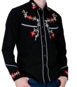 Cowboy Red Flower Embroidery Shirt
