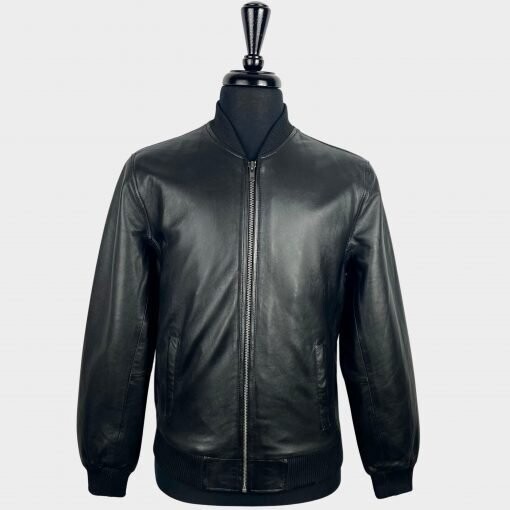 Black Leather Bomber Jacket