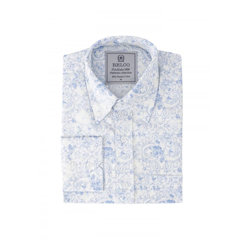 White/ Blue Patterned Relco Shirt