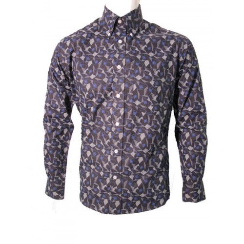 Mens navy geomtric print shirt