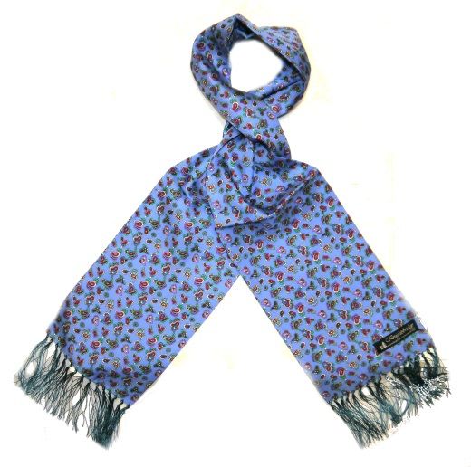 Sky Blue, Red and Mint Silk Scarf