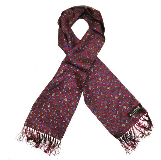 Burgundy and Blue Paisley Silk Scarf