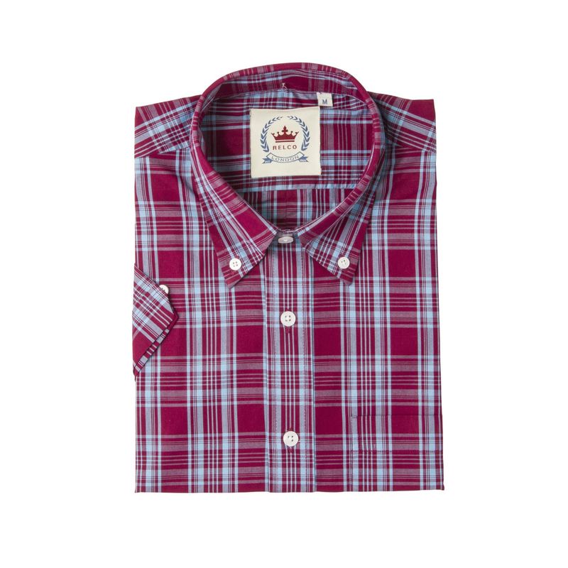 Relco Mens Burgundy and sky blue check shirt