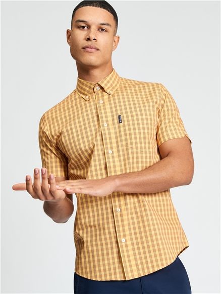 Ben Sherman Short Sleeve Linear Gingham Shirt in Zest