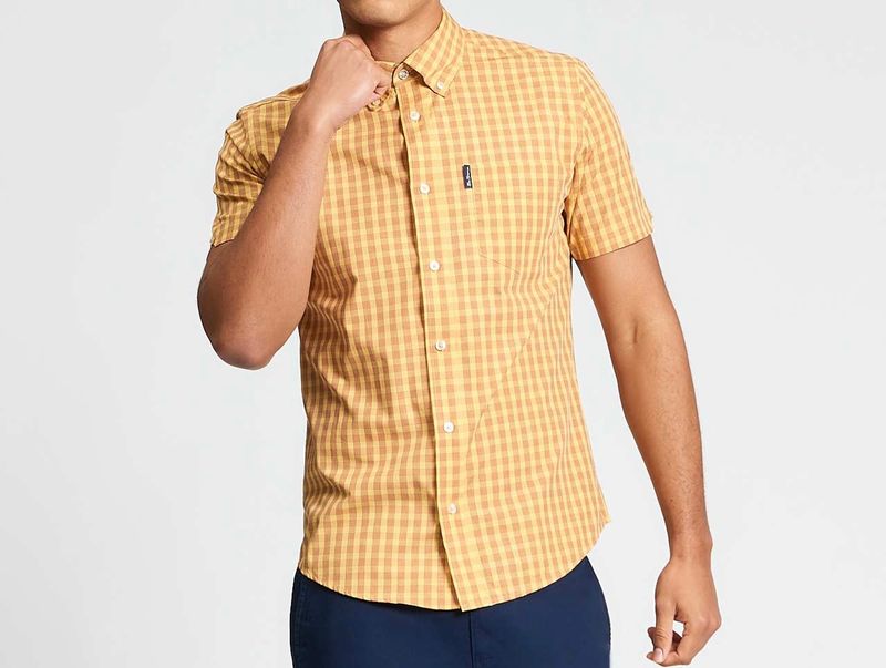 Ben Sherman Short Sleeve Linear Gingham Shirt in Zest