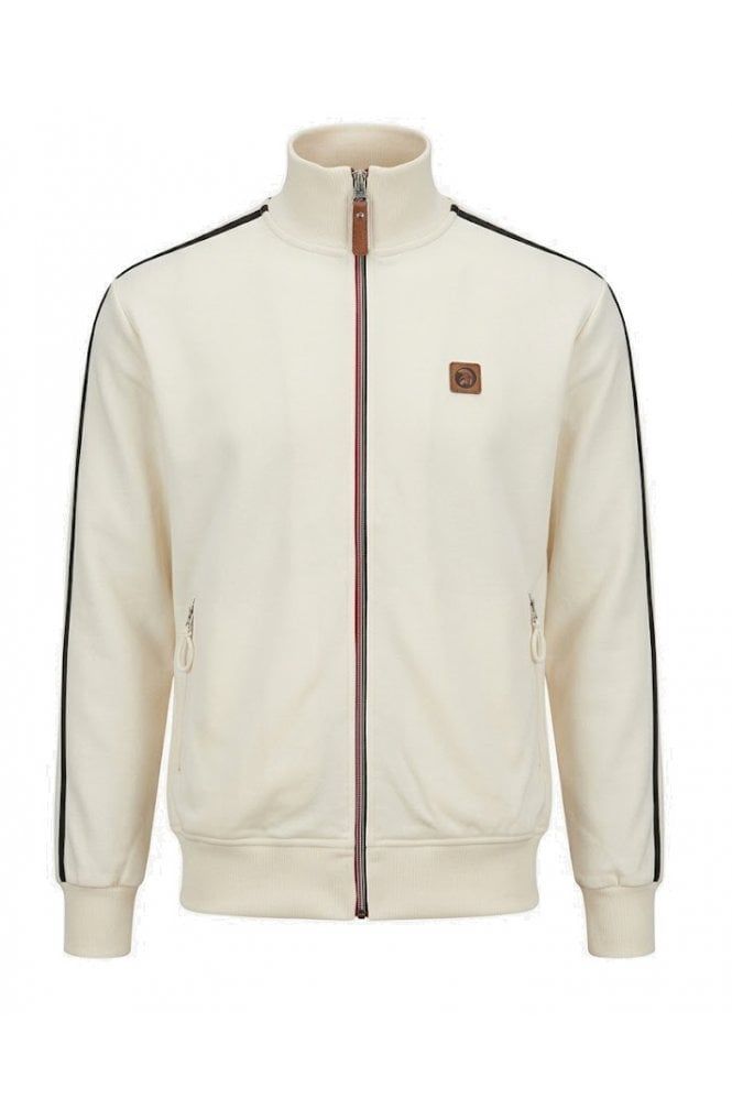 Trojan Twin-Stripe Contrast Zip Track Top Ecru