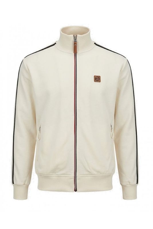 Trojan Twin-Stripe Contrast Zip Track Top Ecru
