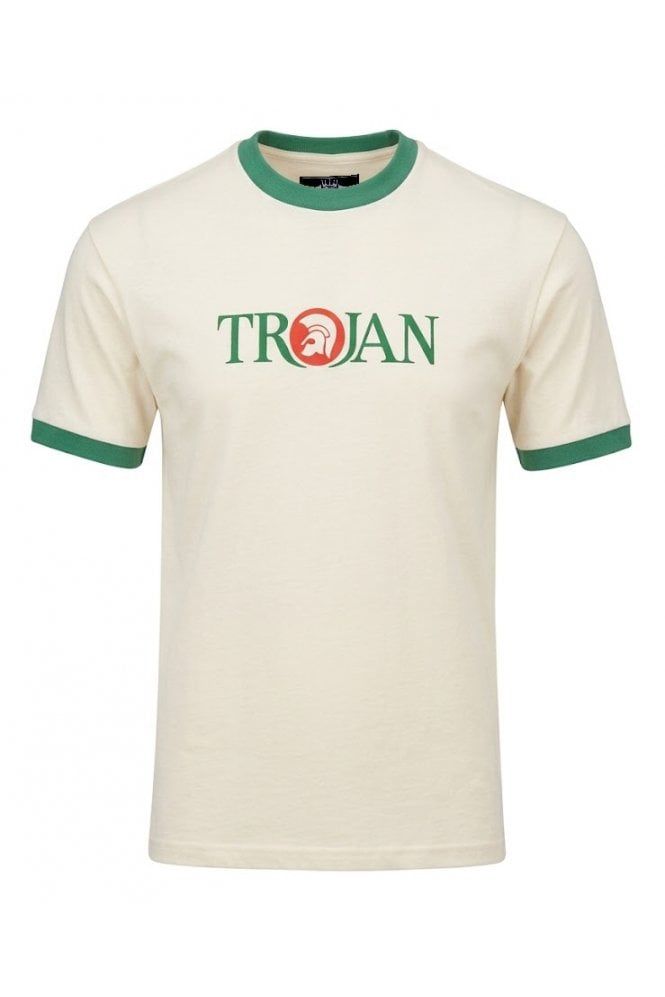 Trojan Logo Ringer Tee in Ecru