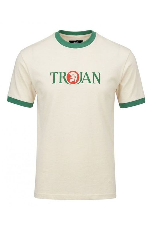 Trojan Logo Ringer Tee in Ecru