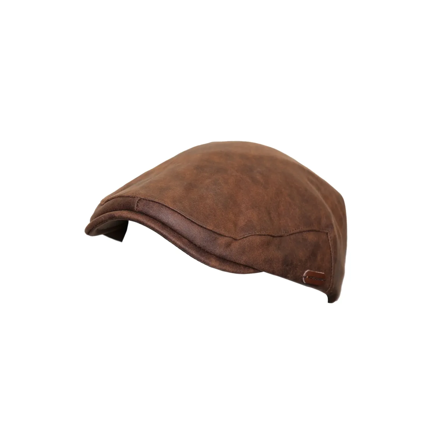 Leather Style Flat Cap in Brown