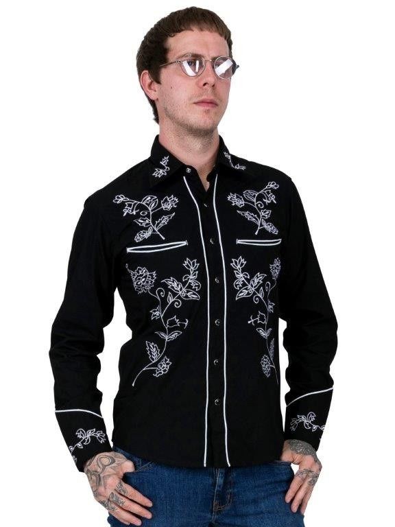 Black Cowboy Shirt with White Detail