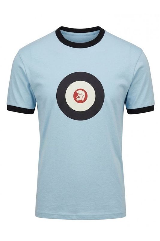 Trojan Target Logo Ringer Tee in Powder Trojan Target Logo Ringer Tee in Powder