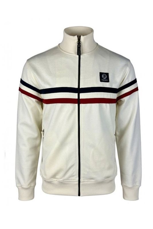Trojan Retro Stripe Track Top in Ecru