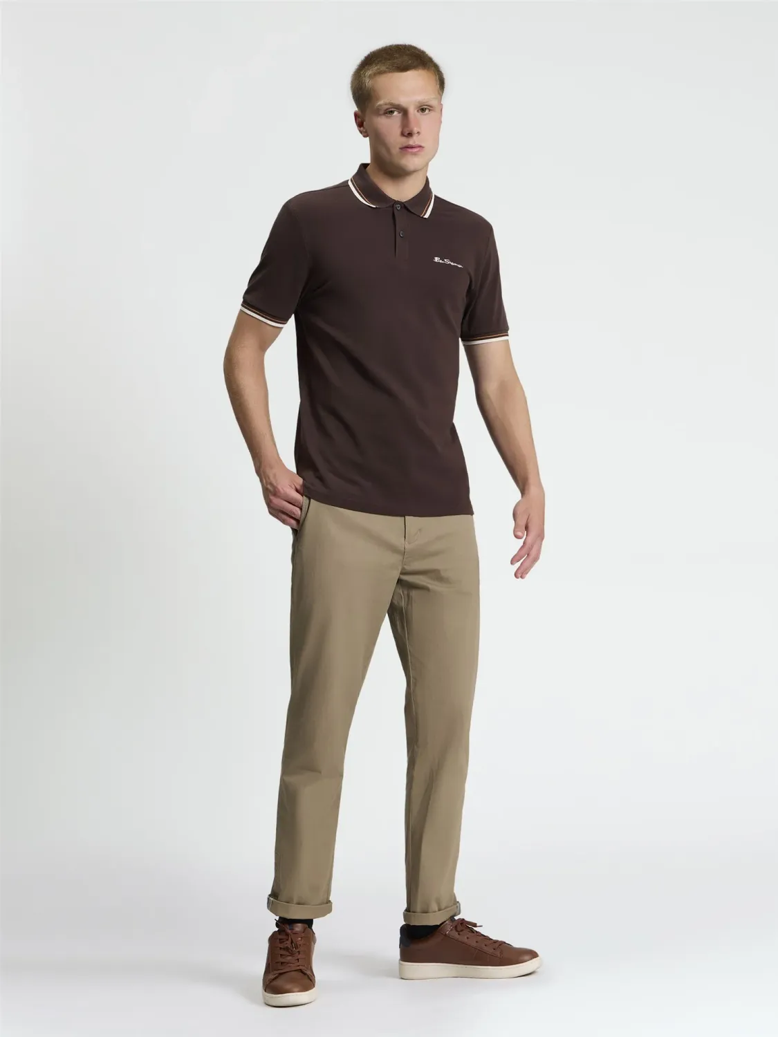 Ben Sherman Short Sleeve Signature Pique Polo in Chestnut