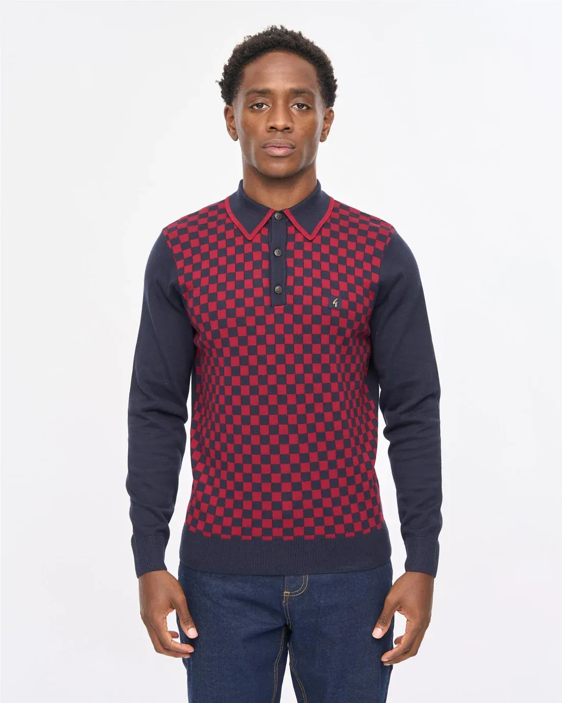 Gabicci 'Danson' Long Sleeve Knit Polo in Navy